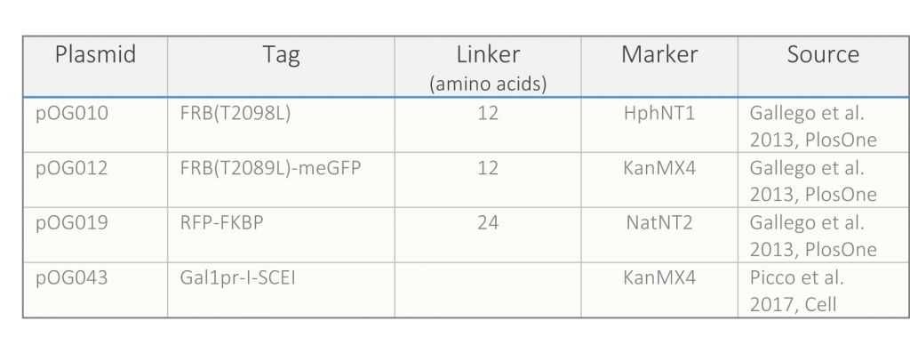 Table 1: Plasmid used in the PICT assay